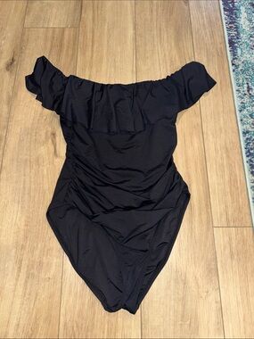 La Blanca Black Off-Shoulder Ruffle One-Piece Swimsuit Island Goddess